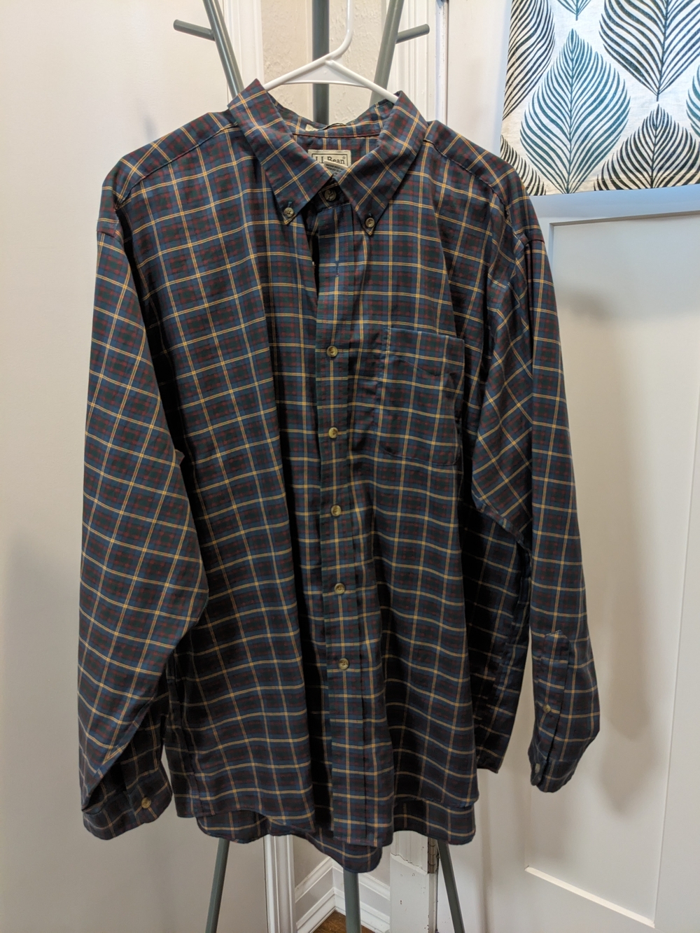 L.L. Bean Men's Navy Plaid Button-Down Shirt